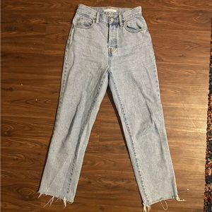high rise light wash straight leg jeans
